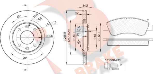 R Brake 3R13884750 - Bremžu komplekts, Disku bremzes ps1.lv