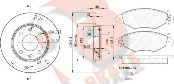 R Brake 3R12044298 - Bremžu komplekts, Disku bremzes ps1.lv