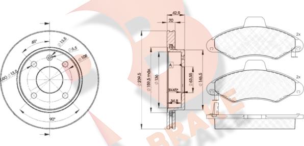 R Brake 3R12291064 - Bremžu komplekts, Disku bremzes ps1.lv