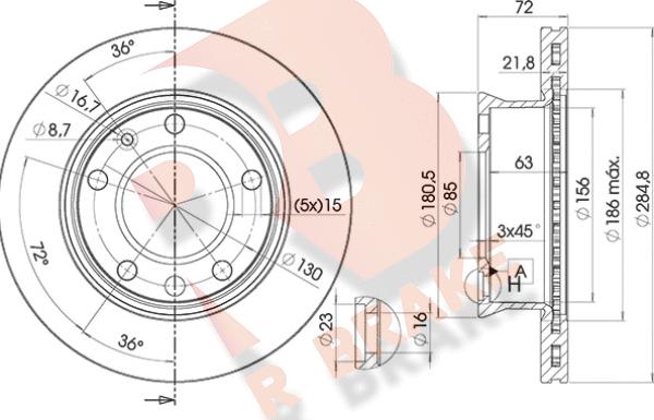 R Brake 78RBD10187 - Bremžu diski ps1.lv