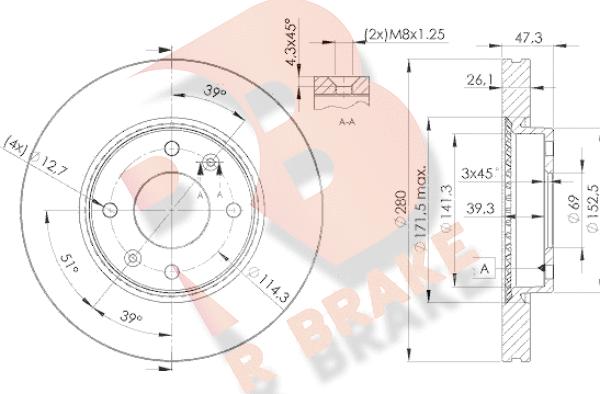 R Brake 78RBD25172 - Bremžu diski ps1.lv