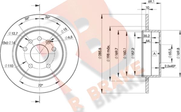 R Brake 78RBD27476 - Bremžu diski ps1.lv