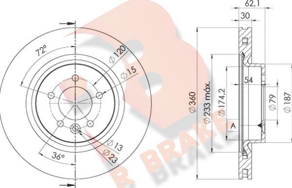 R Brake 78RBD27364 - Bremžu diski ps1.lv