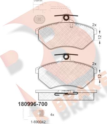 R Brake RB0996-700 - Bremžu uzliku kompl., Disku bremzes ps1.lv