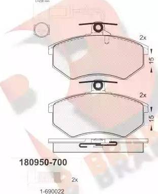 R Brake RB0950-700 - Bremžu uzliku kompl., Disku bremzes ps1.lv