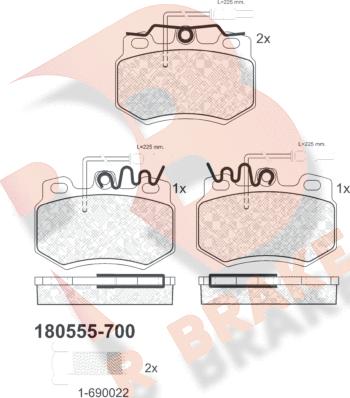 R Brake RB0555-700 - Bremžu uzliku kompl., Disku bremzes ps1.lv