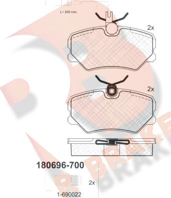 R Brake RB0696-700 - Bremžu uzliku kompl., Disku bremzes ps1.lv