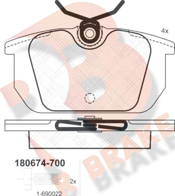 R Brake RB0674-700 - Bremžu uzliku kompl., Disku bremzes ps1.lv