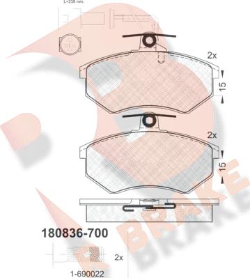 R Brake RB0836-700 - Bremžu uzliku kompl., Disku bremzes ps1.lv