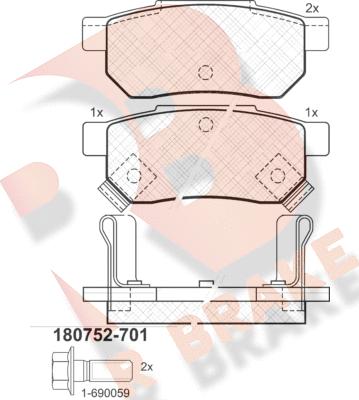 R Brake RB0752-701 - Bremžu uzliku kompl., Disku bremzes ps1.lv