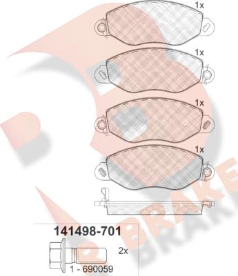 R Brake RB1498-701 - Bremžu uzliku kompl., Disku bremzes ps1.lv