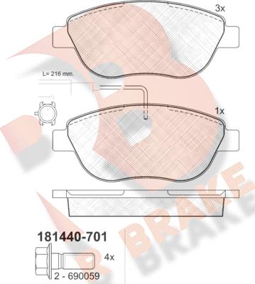 R Brake RB1440-701 - Bremžu uzliku kompl., Disku bremzes ps1.lv