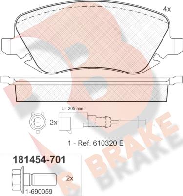 R Brake RB1454-701 - Bremžu uzliku kompl., Disku bremzes ps1.lv