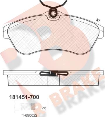 R Brake RB1451-700 - Bremžu uzliku kompl., Disku bremzes ps1.lv