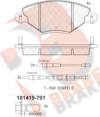 R Brake RB1419-701 - Bremžu uzliku kompl., Disku bremzes ps1.lv