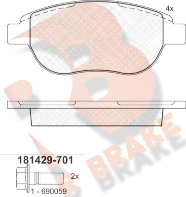 R Brake RB1429-701 - Bremžu uzliku kompl., Disku bremzes ps1.lv