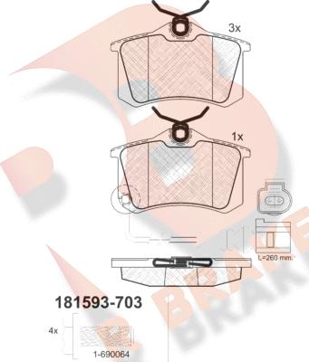 R Brake RB1593-703 - Bremžu uzliku kompl., Disku bremzes ps1.lv