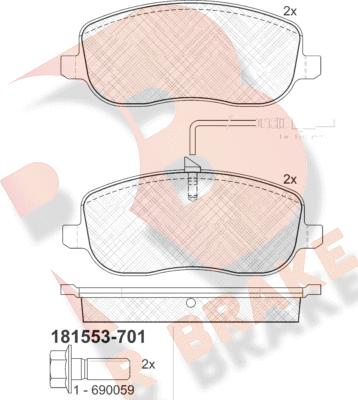 R Brake RB1553-701 - Bremžu uzliku kompl., Disku bremzes ps1.lv