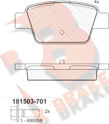 R Brake RB1503-701 - Bremžu uzliku kompl., Disku bremzes ps1.lv