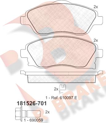 R Brake RB1526-701 - Bremžu uzliku kompl., Disku bremzes ps1.lv