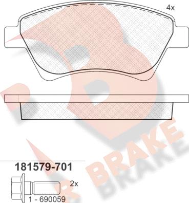 R Brake RB1579-701 - Bremžu uzliku kompl., Disku bremzes ps1.lv