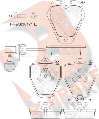 R Brake RB1694 - Bremžu uzliku kompl., Disku bremzes ps1.lv