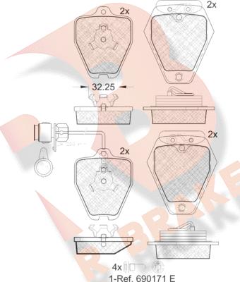 R Brake RB1691 - Bremžu uzliku kompl., Disku bremzes ps1.lv