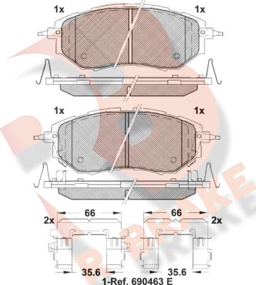 R Brake RB1697-066 - Bremžu uzliku kompl., Disku bremzes ps1.lv