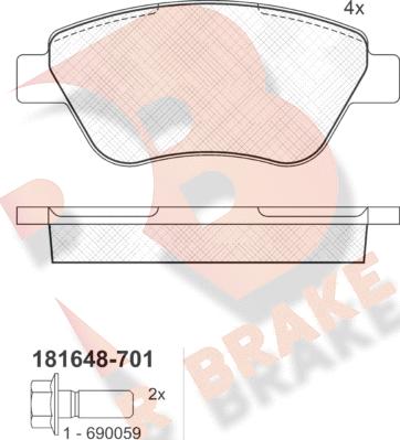 R Brake RB1648-701 - Bremžu uzliku kompl., Disku bremzes ps1.lv