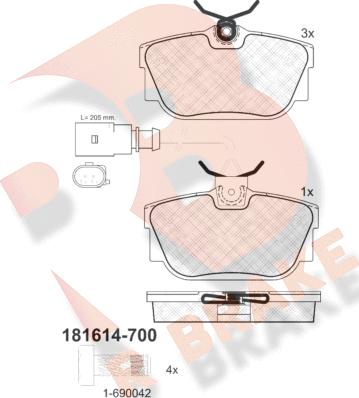 R Brake RB1614-700 - Bremžu uzliku kompl., Disku bremzes ps1.lv