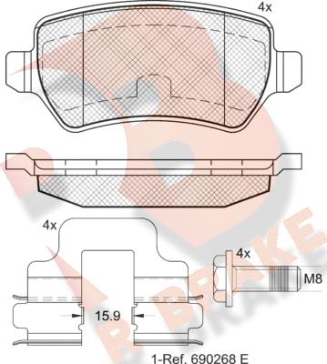 R Brake RB1622-204 - Bremžu uzliku kompl., Disku bremzes ps1.lv