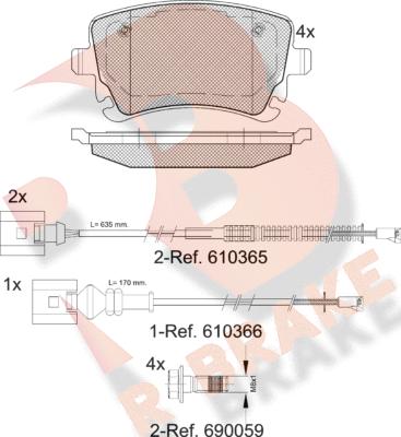 R Brake RB1674-208 - Bremžu uzliku kompl., Disku bremzes ps1.lv