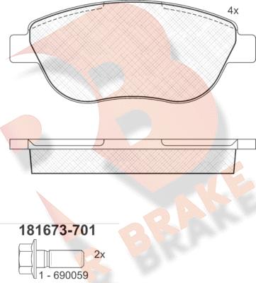 R Brake RB1673-701 - Bremžu uzliku kompl., Disku bremzes ps1.lv