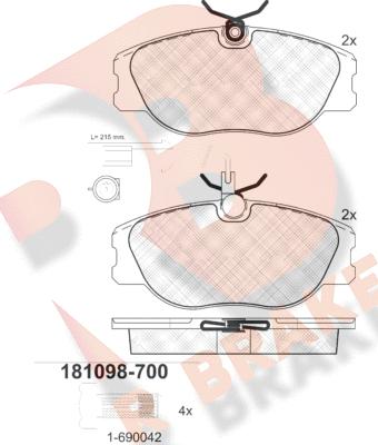 R Brake RB1098-700 - Bremžu uzliku kompl., Disku bremzes ps1.lv