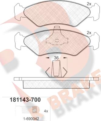 R Brake RB1143-700 - Bremžu uzliku kompl., Disku bremzes ps1.lv