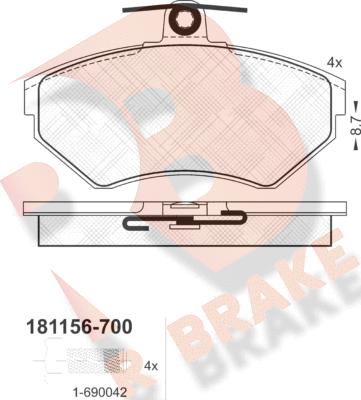 R Brake RB1156-700 - Bremžu uzliku kompl., Disku bremzes ps1.lv