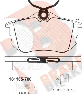 R Brake RB1165-700 - Bremžu uzliku kompl., Disku bremzes ps1.lv