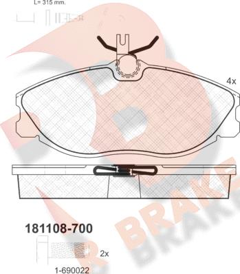 R Brake RB1108-700 - Bremžu uzliku kompl., Disku bremzes ps1.lv