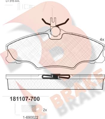 R Brake RB1107-700 - Bremžu uzliku kompl., Disku bremzes ps1.lv