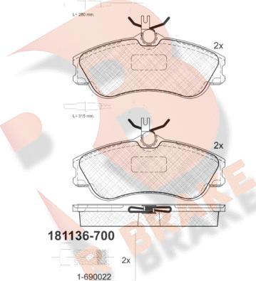 R Brake RB1136-700 - Bremžu uzliku kompl., Disku bremzes ps1.lv