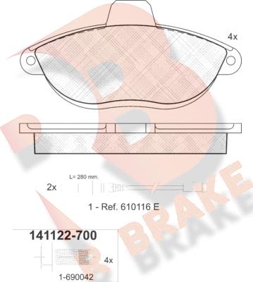 R Brake RB1122-700 - Bremžu uzliku kompl., Disku bremzes ps1.lv