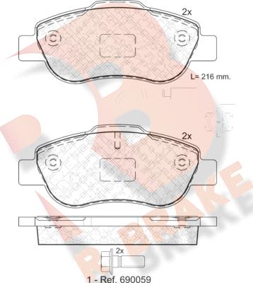 R Brake RB1843-203 - Bremžu uzliku kompl., Disku bremzes ps1.lv