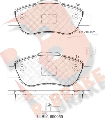 R Brake RB1843 - Bremžu uzliku kompl., Disku bremzes ps1.lv