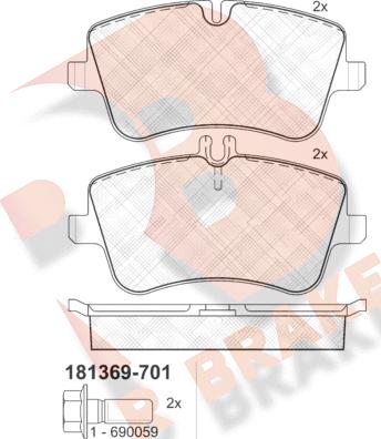 R Brake RB1369-701 - Bremžu uzliku kompl., Disku bremzes ps1.lv