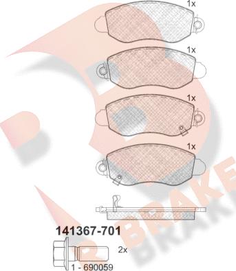 R Brake RB1367-701 - Bremžu uzliku kompl., Disku bremzes ps1.lv