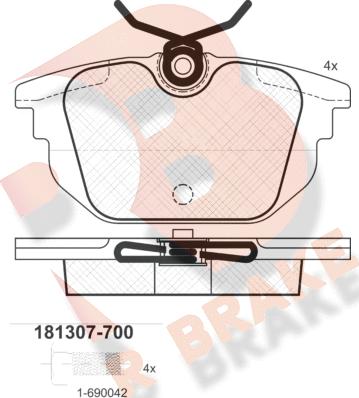 R Brake RB1307-700 - Bremžu uzliku kompl., Disku bremzes ps1.lv