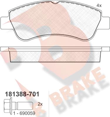 R Brake RB1388-701 - Bremžu uzliku kompl., Disku bremzes ps1.lv