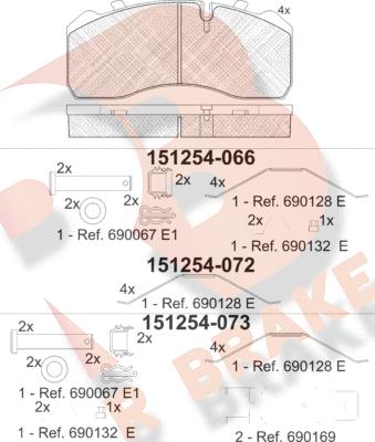 R Brake RB1254-073 - Bremžu uzliku kompl., Disku bremzes ps1.lv