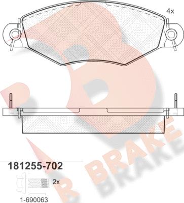 R Brake RB1255-702 - Bremžu uzliku kompl., Disku bremzes ps1.lv