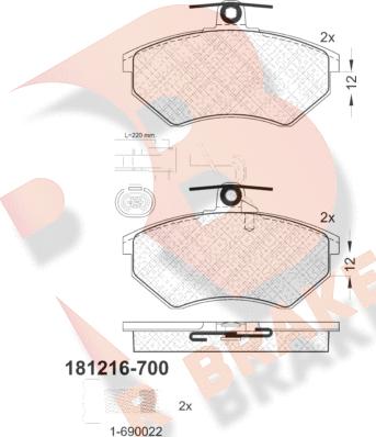 R Brake RB1216-700 - Bremžu uzliku kompl., Disku bremzes ps1.lv